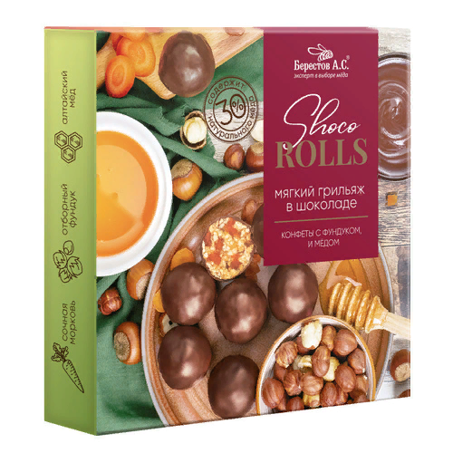 №2 Берестов Shoco Rolls конфеты с фундуком, цукатами моркови  и медом 135г  в Лобне